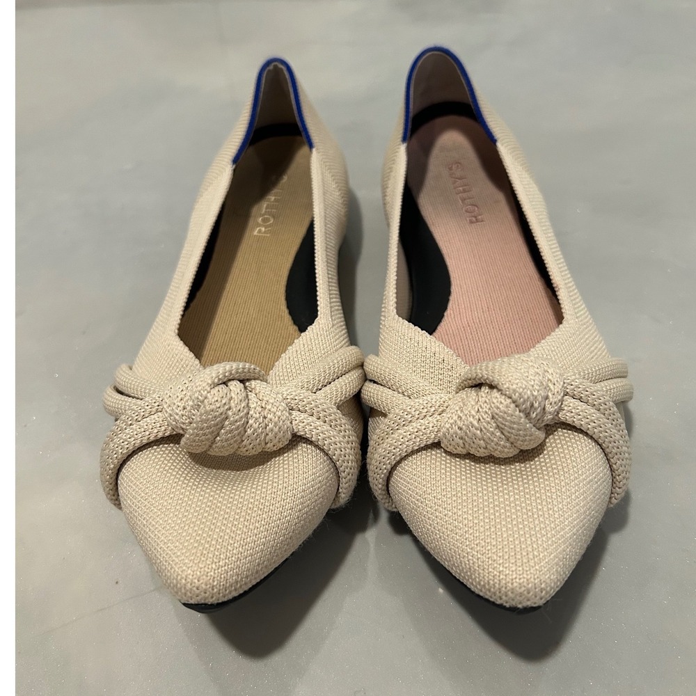 Rothys The Point Knotted Flats Sand Beige Pointed Toe Knit Shoes Womens 11